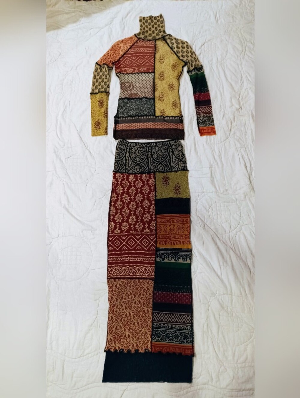 Vintage 90s Jean Paul Gaultier Multicolor Patchwork Maxi Skirt Set Rare Pristine